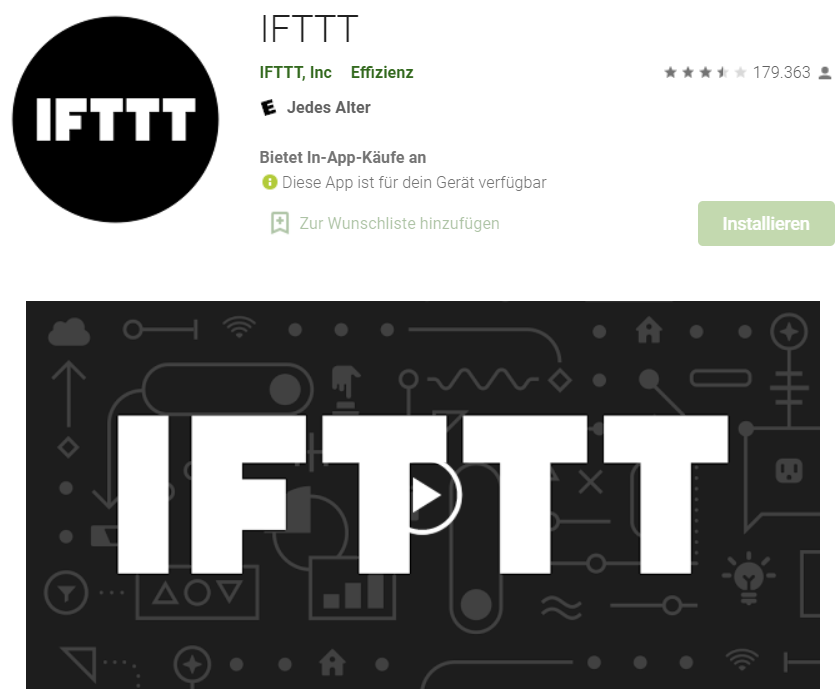 Die IFTT App steht im App-Store zum Download berei
